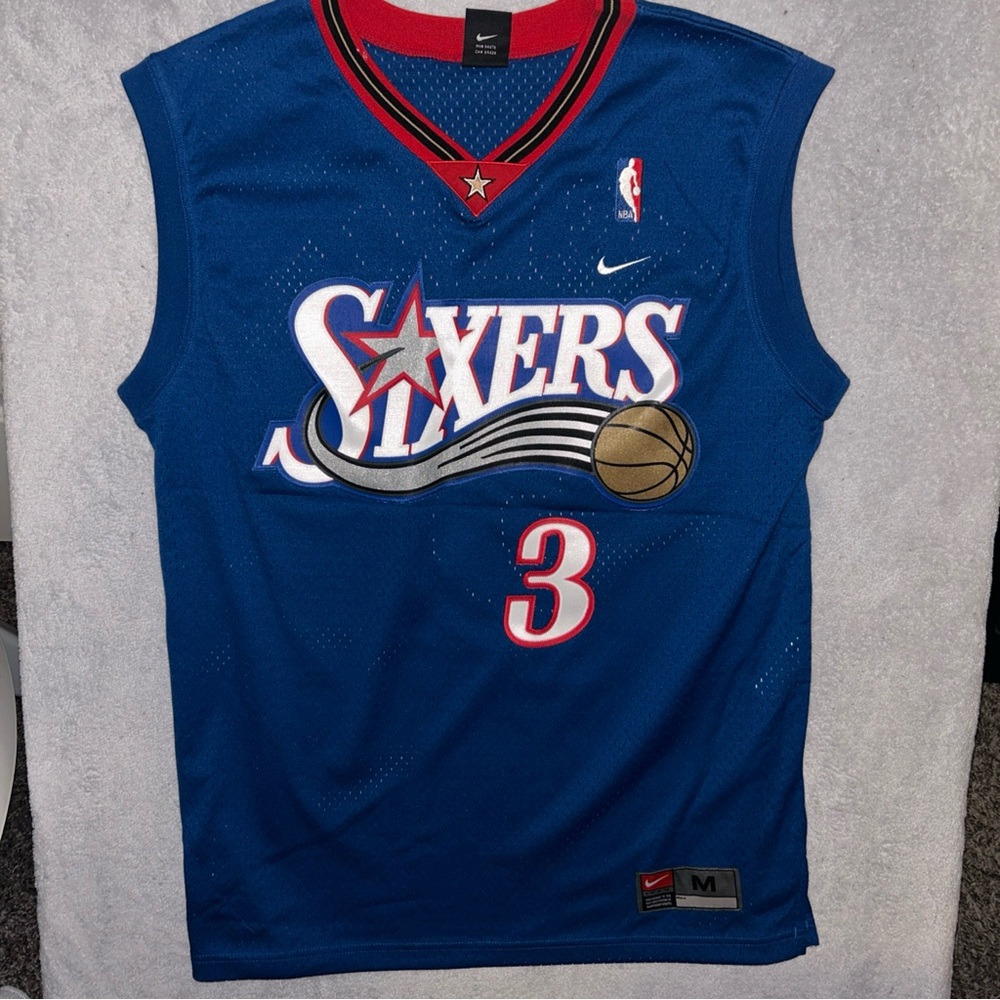 NBA Nike Blue and Red Sixers Jersey